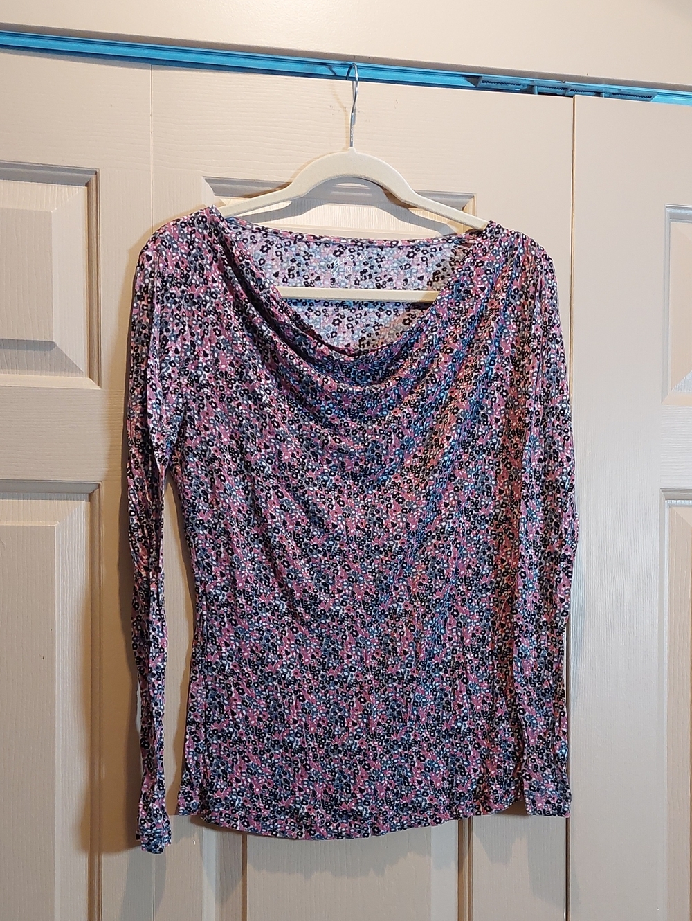 GNW Pink Floral Long-Sleeve Cowl Neck Top